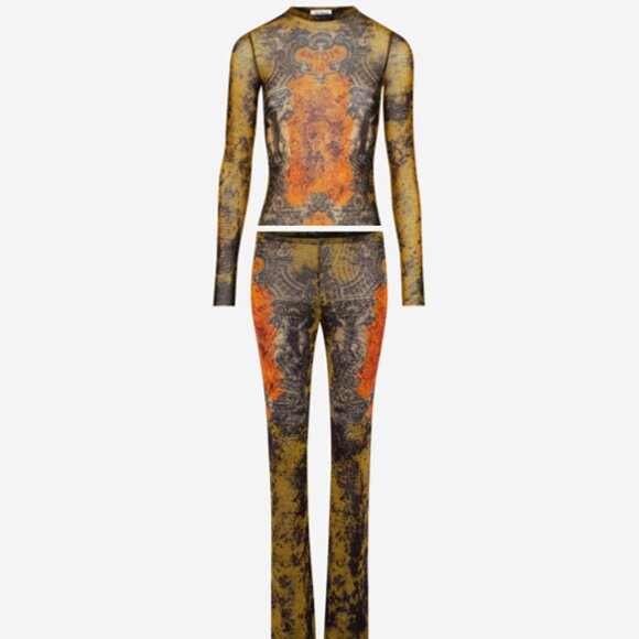 JEAN PAUL GAULTIER KHAKI BEIGE ORANGE MEDALLION MESH PANTS SIZE SMALL/MEDIUM NWT - Picture 1 of 1